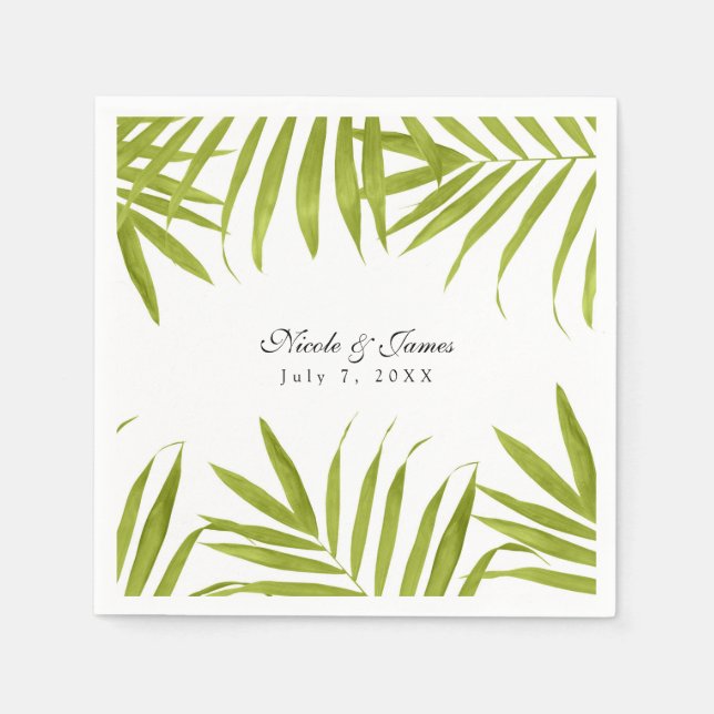 Tropical Leaves Summer Elegant Wedding Reception Napkins (Front)