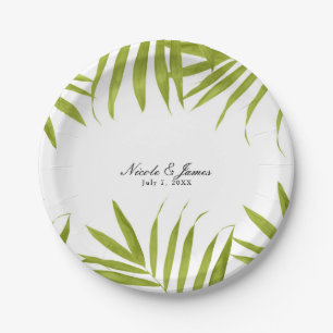 Tropical Leaves Summer Elegant Wedding Reception Paper Plates
