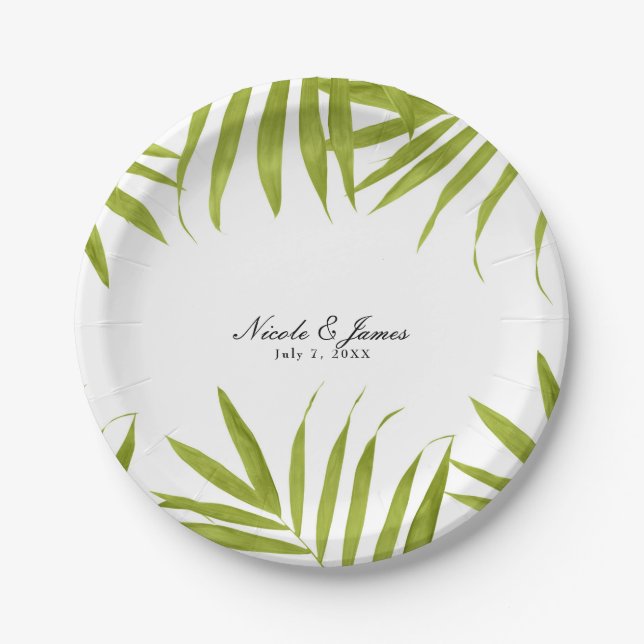 Tropical Leaves Summer Elegant Wedding Reception Paper Plates (Front)