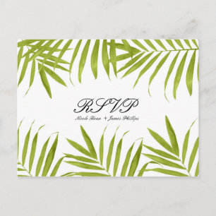Tropical Leaves Summer Elegant Wedding RSVP Invitation Postcard
