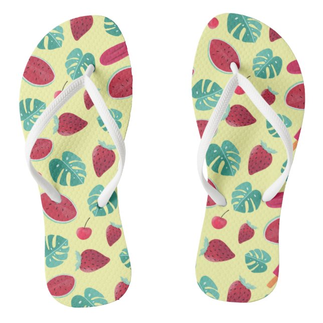 Tropical Leaves Summer Fruit Holiday Pattern Flip Flops (Footbed)