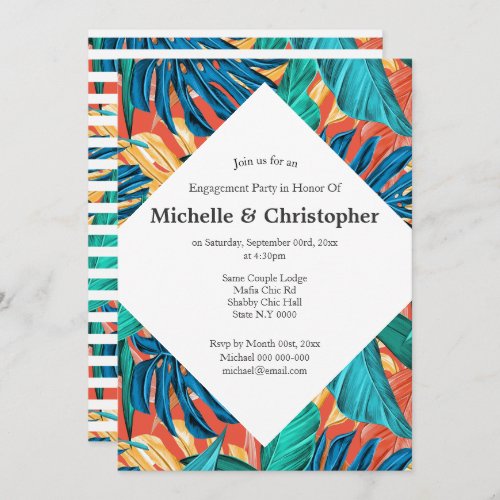 Tropical leaves summer island aloha colorful blush invitation