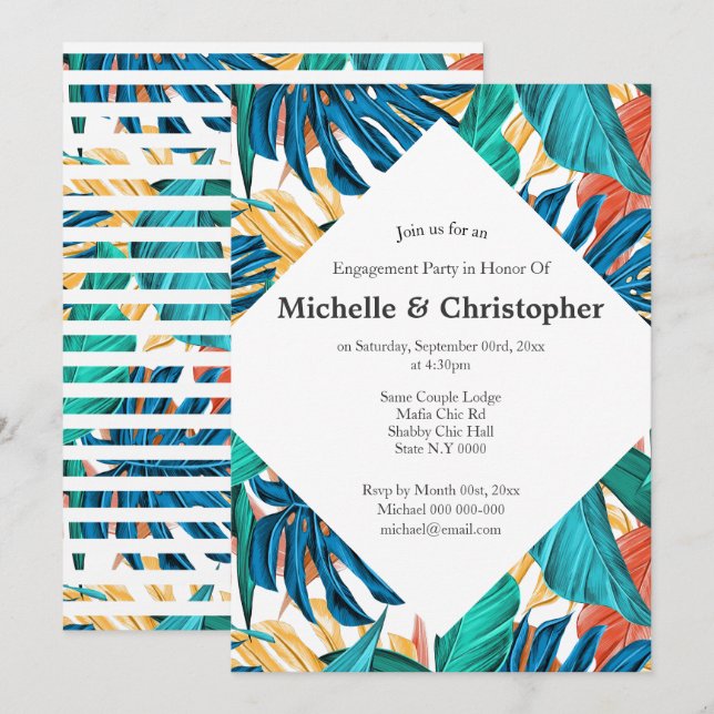 Tropical leaves summer island aloha colorful invitation (Front/Back)