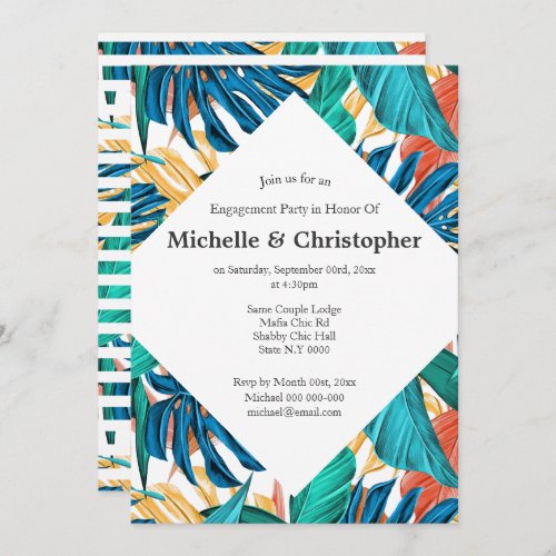 Tropical leaves summer island aloha colorful invitation