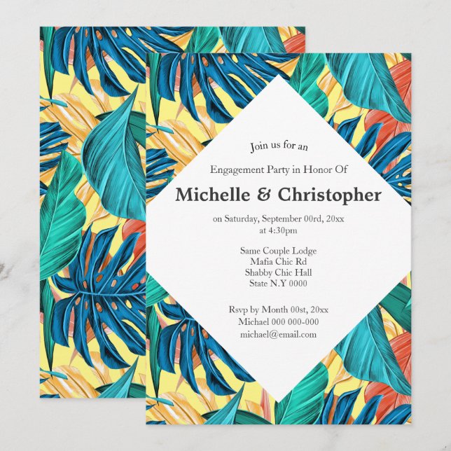 Tropical leaves summer island aloha colorful lemon invitation (Front/Back)
