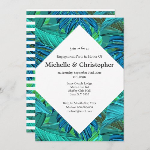 Tropical leaves summer island aloha green blue invitation