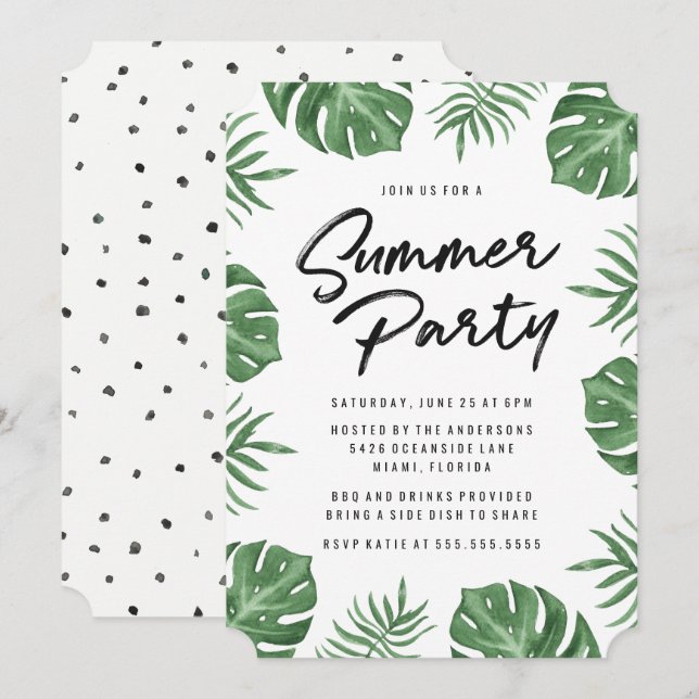 Tropical Leaves | Summer Party Invitation (Front/Back)