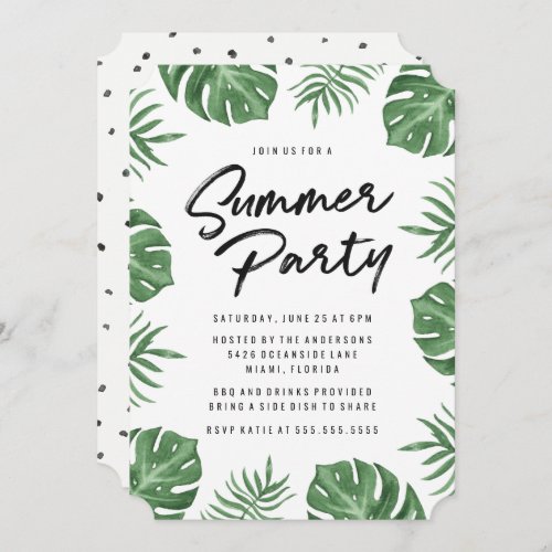 Tropical Leaves  Summer Party Invitation