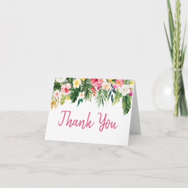 Tropical Leaves Summer Thank You Note Card (Front)