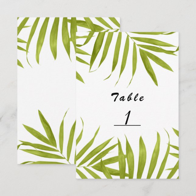 Tropical Leaves Summer Wedding Table Number Card (Front/Back)