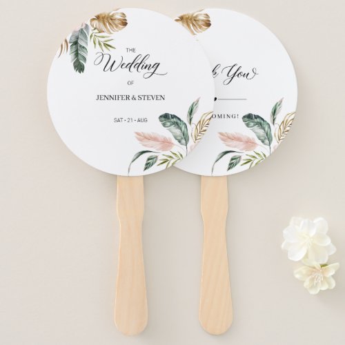 Tropical Leaves Summer Wedding Welcome Hand Fan