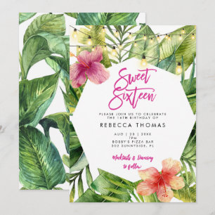 Tropical leaves sweet 16 party invitation