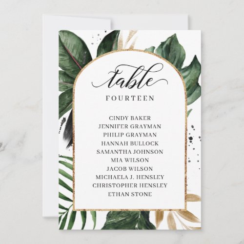 Tropical Leaves Table Number Seating Chart Cards