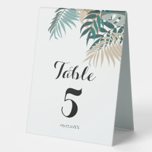 Tropical leaves table tent sign