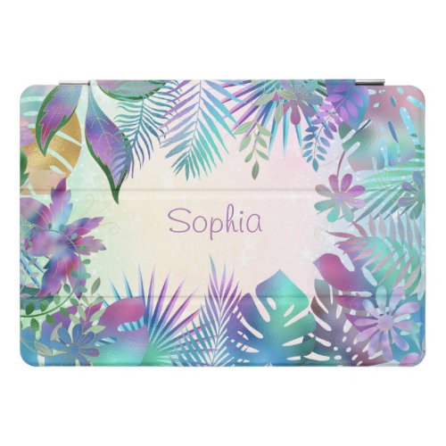 Tropical Leaves Teal  Green Ombre DIY Name iPad Pro Cover