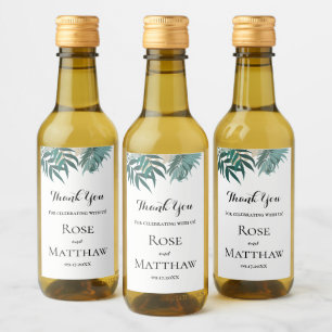 Tropical leaves Thank You Wedding Mini Wine Label