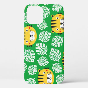 Tropical Leaves Tiger Kid Pattern iPhone 12 Case