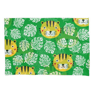 Tropical Leaves Tiger Kid Pattern Pillow Case