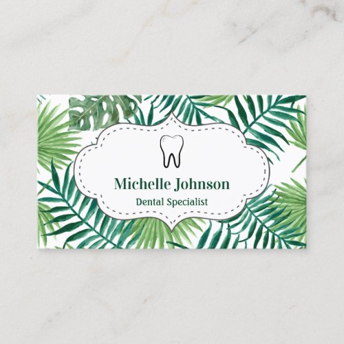 Tropical Leaves Tooth Dental Clinic Dentist Business Card
