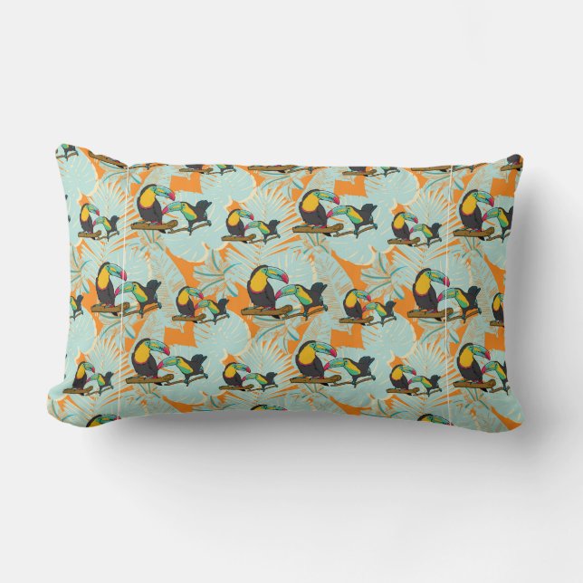 Tropical leaves toucan seamless Pattern Lumbar Pillow (Front)