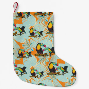 Tropical leaves toucan seamless Pattern Small Christmas Stocking