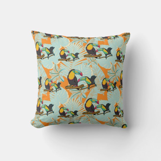 Tropical leaves toucan seamless Pattern Throw Pillow (Front)