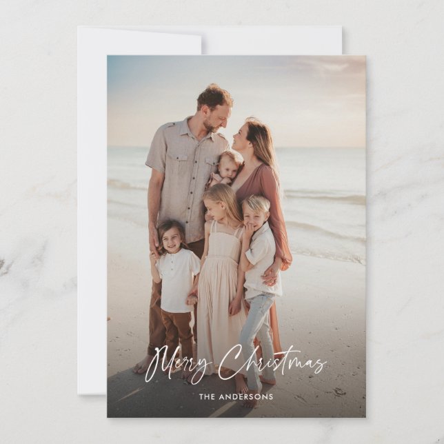 Tropical Leaves Vacation Photo Merry Christmas Holiday Card (Front)