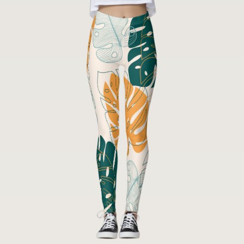 Tropical Leaves Vintage Jungle Seal Leggings