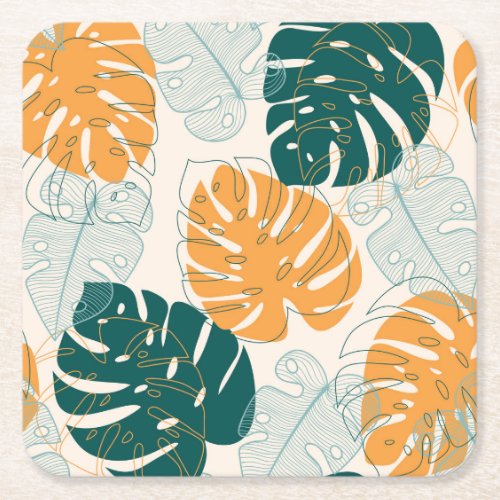 Tropical Leaves Vintage Jungle Seal Square Paper Coaster