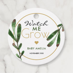 Tropical Leaves Watch Me Grow Baby Shower Favor Tags