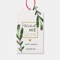 Tropical Leaves Watch Me Grow Baby Shower Gift Tags