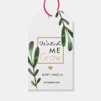 Tropical Leaves Watch Me Grow Baby Shower Gift Tags by semas87 at Zazzle