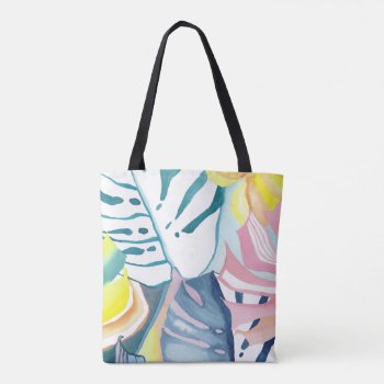 Tropical Leaves Watercolor Abstract Art Tote Bag by byEunMee at Zazzle