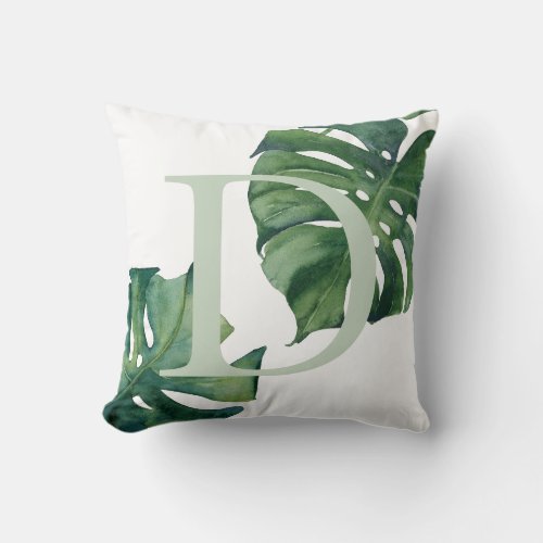 Tropical Leaves Watercolor Greenery Personalized Throw Pillow
