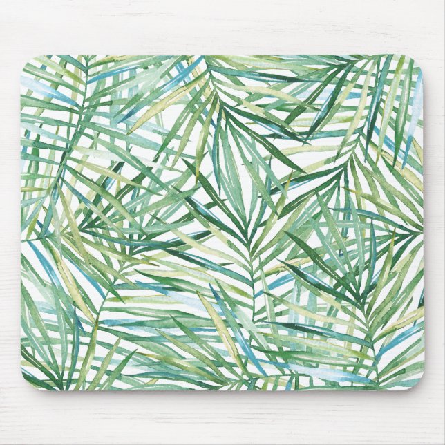 Tropical Leaves Watercolor Mouse Pad (Front)