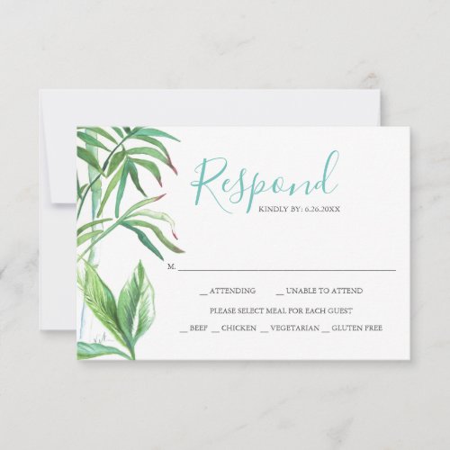 Tropical Leaves Watercolor Reply RSVP