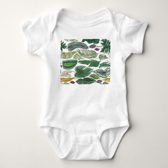 Tropical leaves: watercolor seamless background baby bodysuit (Front)