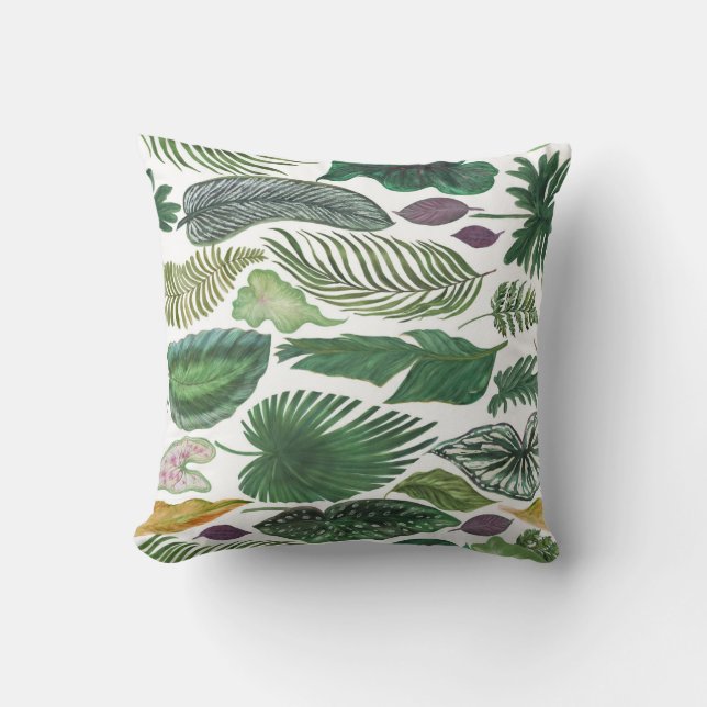 Tropical leaves: watercolor seamless background throw pillow (Front)
