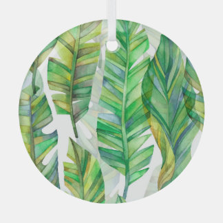 Tropical Leaves: Watercolor Seamless Pattern Glass Ornament