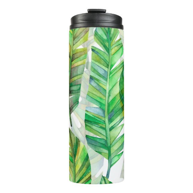 Tropical Leaves: Watercolor Seamless Pattern Thermal Tumbler (Front)