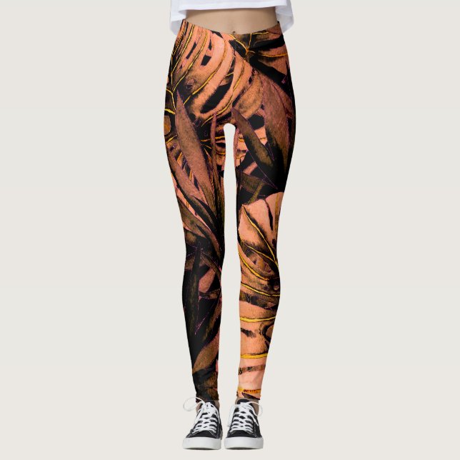 Tropical leaves watercolor, seamless swimwear desi leggings (Front)