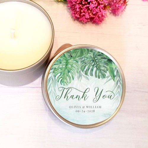 Tropical Leaves Watercolor Thank You Wedding Classic Round Sticker