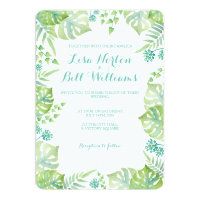 Tropical leaves watercolor wedding invitation