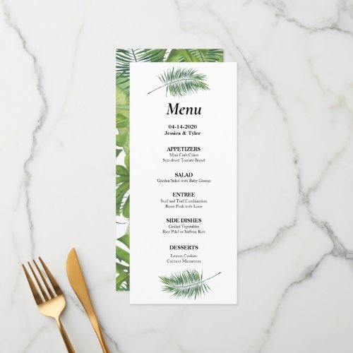 Tropical Leaves Watercolor Wedding or Event Menu