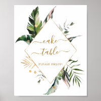 Tropical Leaves Wedding Cake Table Sign