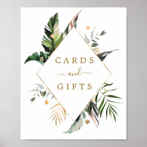 Tropical Leaves Wedding Cards & Gifts Sign