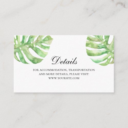 Tropical leaves wedding detailsExotic insert card