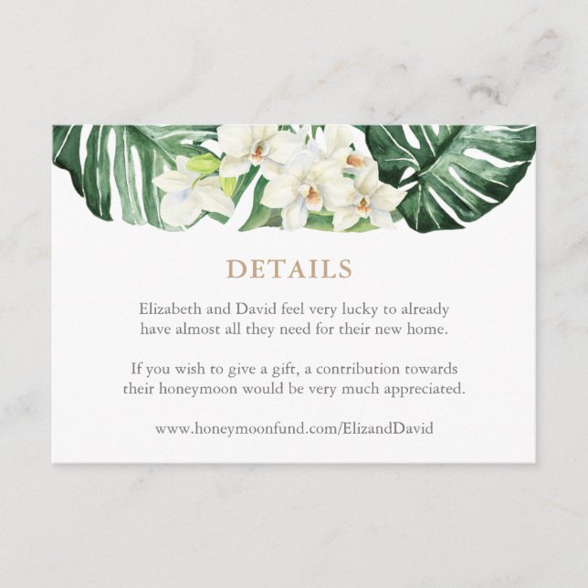 Tropical Leaves Wedding Details Or Registry Enclosure Card (Front)
