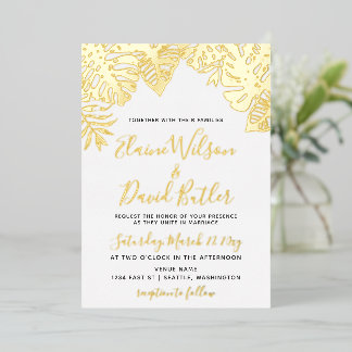  Tropical Leaves Wedding Foil Invitation