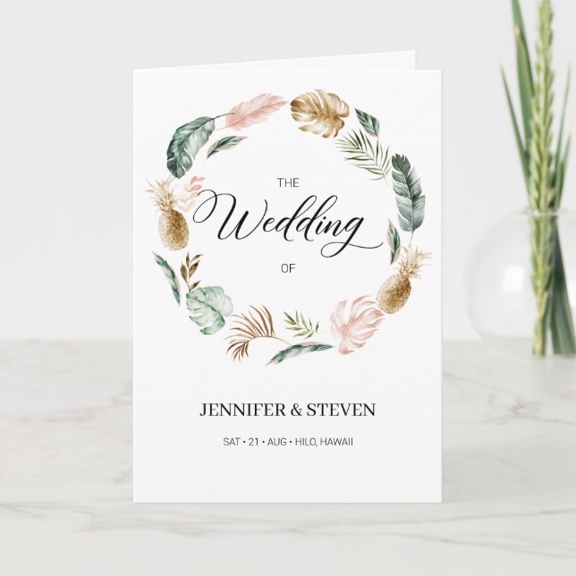 Tropical Leaves Wedding Folded Program (Front)